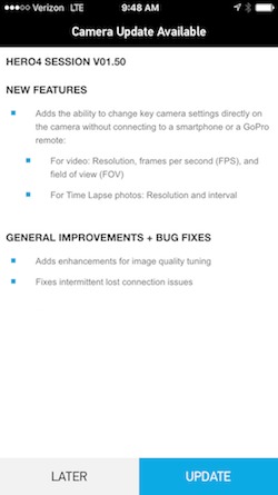 GoPro アップデート　方法　アプリ