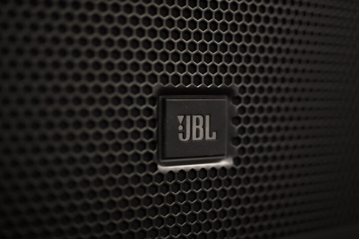 Closeup detail of JBL loudspeaker. JBL is an American loudspeakers company founded at 1947.