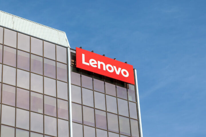 Markham, Ontario, Canada - May 21, 2018: Sign of Lenovo at Lenovo Canada head office near Toronto in Markham. Lenovo is a Chinese technology company with headquarters in Beijing, China.