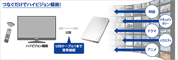 テレビ 録画 HDD USB接続